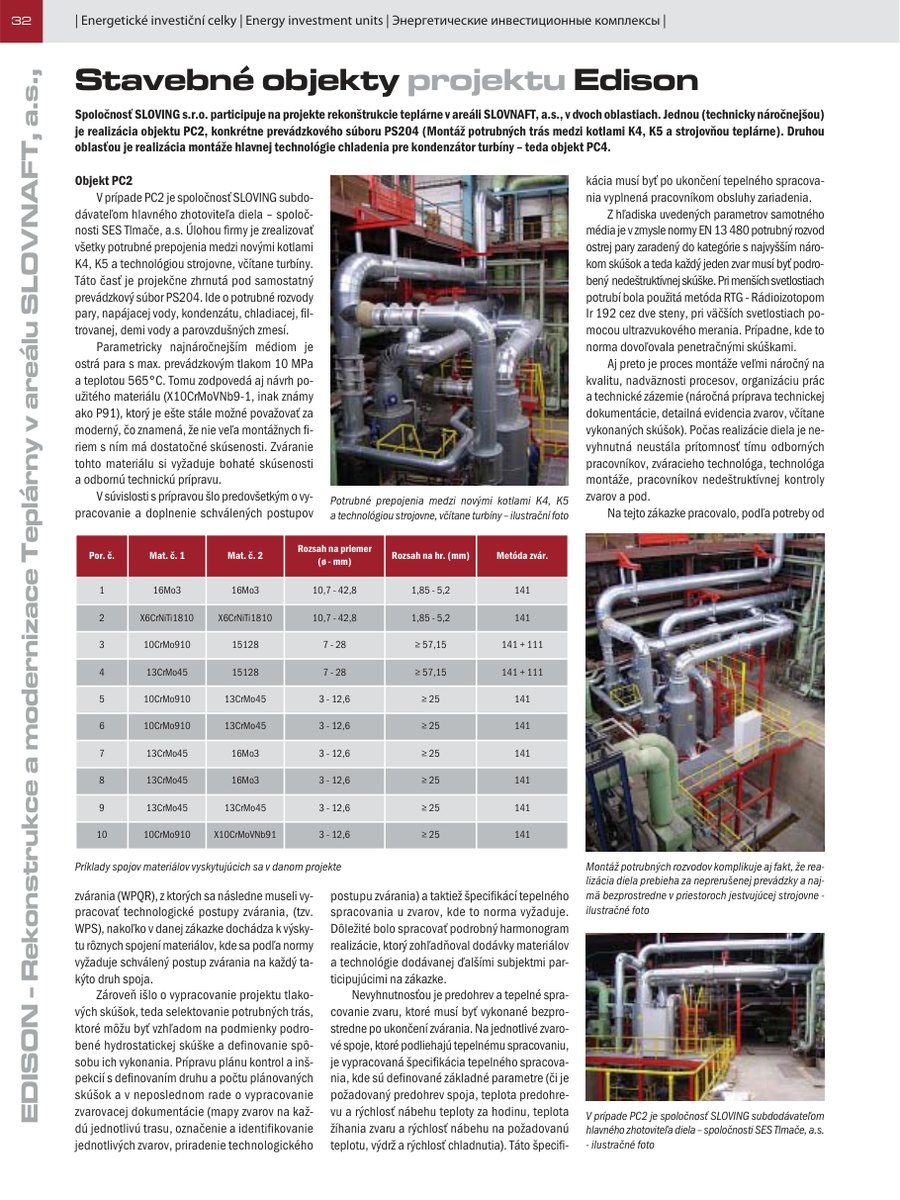 Prvá strana článku Stavebné objekty projektu Edison v časopise All for Power 2/2012