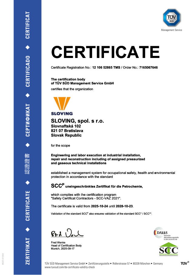 Certifikát SCC (EN) (náhľad 1. strany)