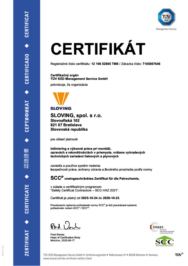 Certifikát SCC (náhľad 1. strany)