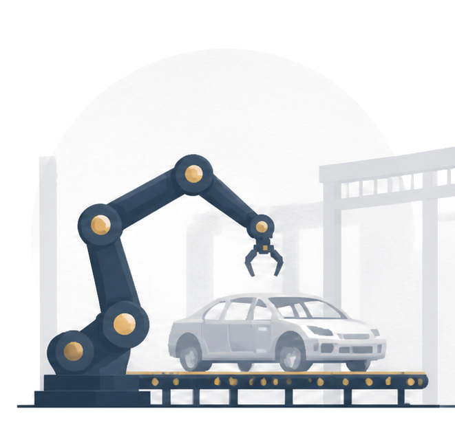 Ilustrácia odvetvia, variant 2: Automotive Ilustrácia automobilovej výroby